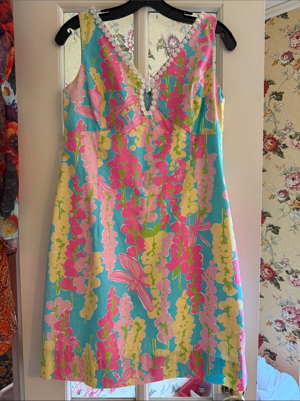 Lilly Pulitzer Pink, Aqua & Yellow Floral V-Neck Mini Dress